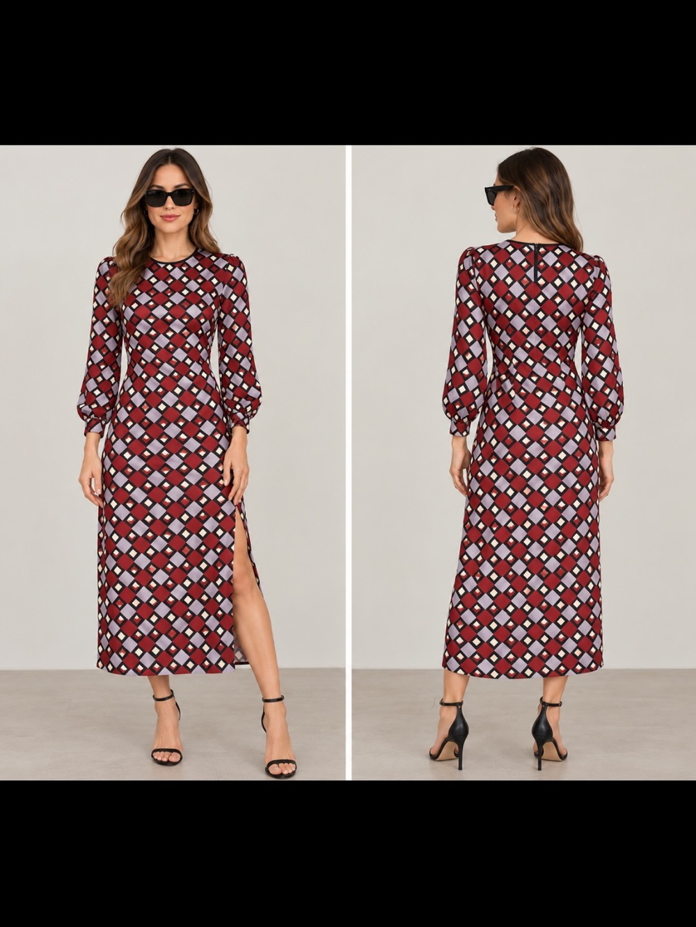 Zara NWT geometric print long sleeve midi dress 8404/164